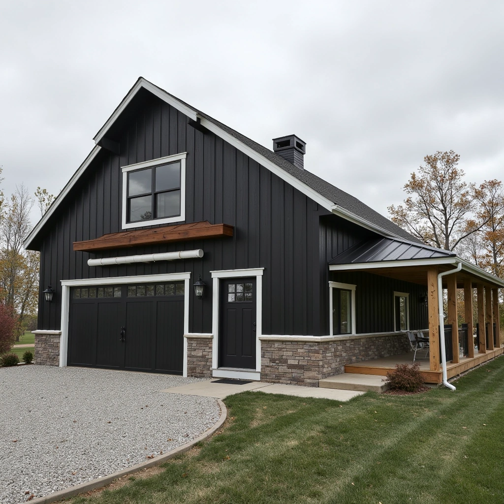 Black Siding with White Trim
