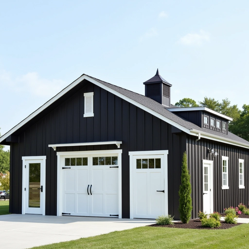 Black Roof with White Doors