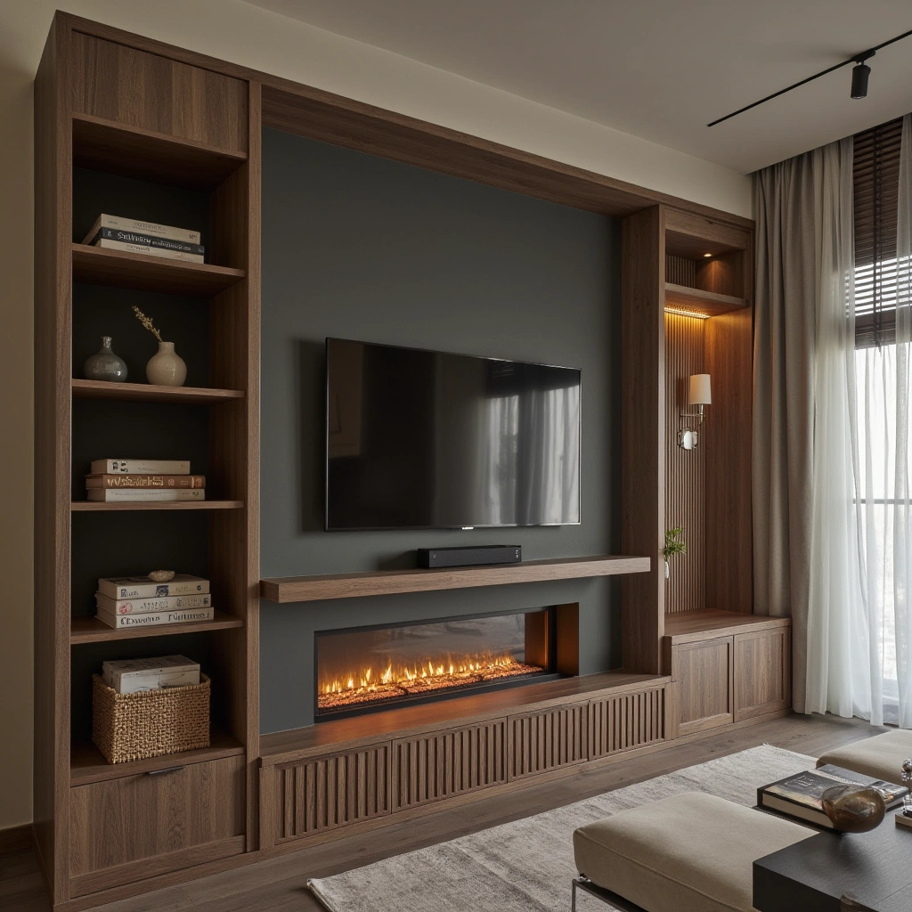 13. The TV Unit with a Built-In Fireplace: A Cozy and Inviting Design