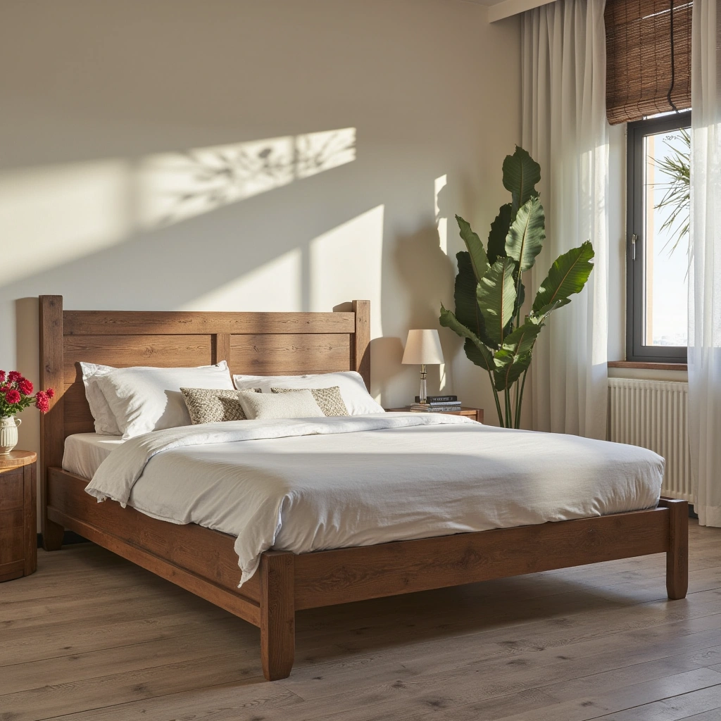 Rustic Bed Frame with Wooden Legs