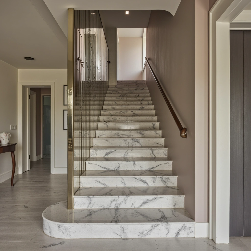 9. Marble Staircase with a Mirrored Wall