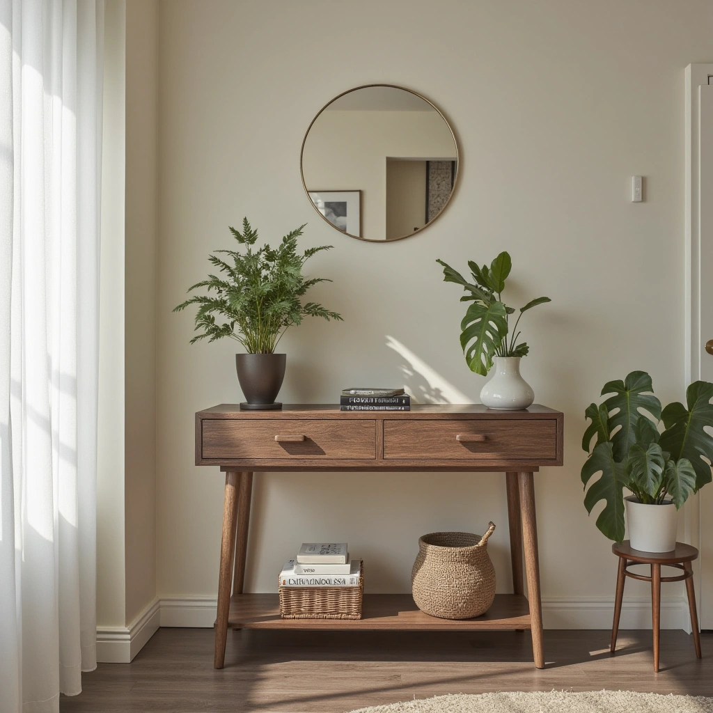 17. Console Table with a Plant Stand