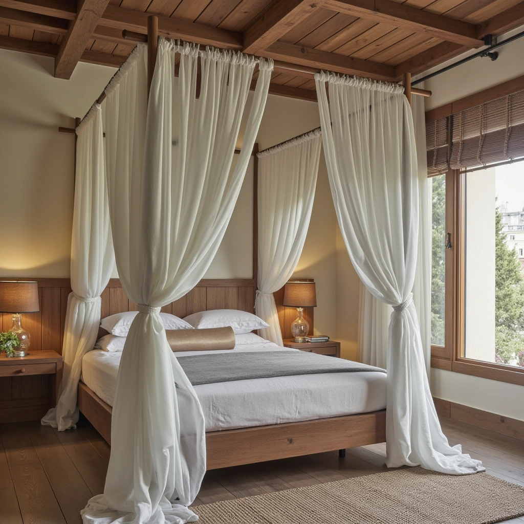 Farmhouse-Style Bed Canopy with Curtains