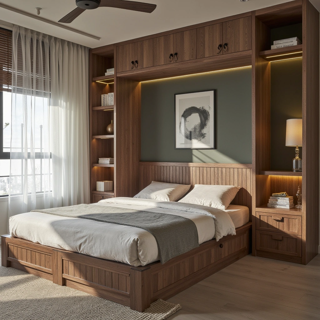 Rustic Wooden Bed Frame with Storage