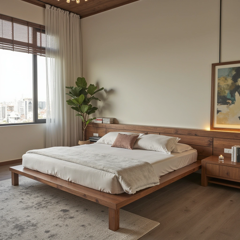 Rustic Wooden Bed Frame with Headboard