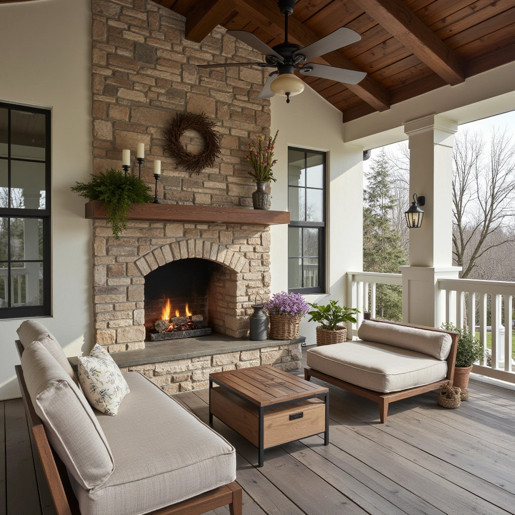 12. Stone Fireplace and Cozy Cushions