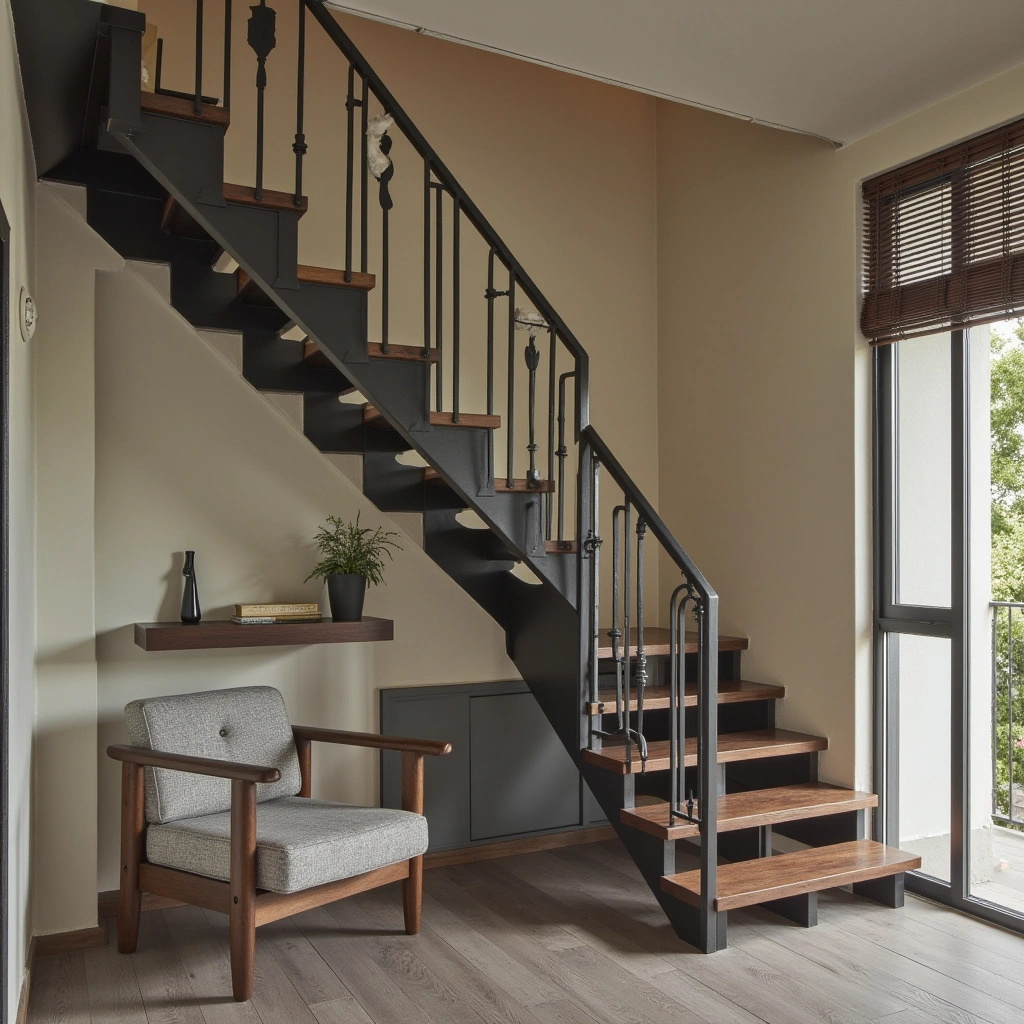 7. Industrial Floating Stairs with a Modern Twist