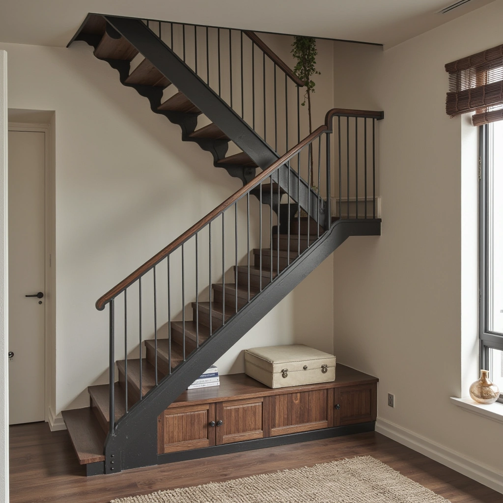 10. Industrial Floating Stairs with a Traditional Twist