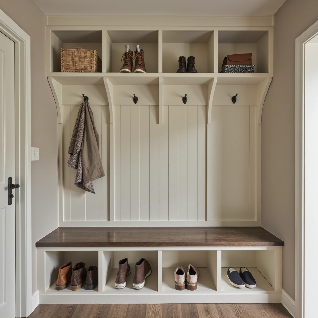 22. Use a Shoe Shelf with Built-In Bench